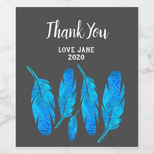 Blauwe boho waterverf vether wijn etiket