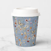 Blauwe Boho Wildbloemen Papieren Bekers (Achterkant)
