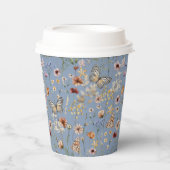 Blauwe Boho Wildbloemen Papieren Bekers (Voorkant)