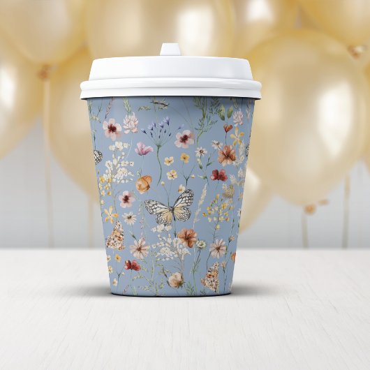 Blauwe Boho Wildbloemen Papieren Bekers