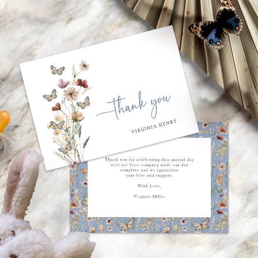 Blauwe Boho Wilde Bloem Bedankkaartjes Bedankkaart