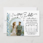 Blauwe Boho Wildflowers Foto & Agenda Trouwen Save The Date (Voorkant)