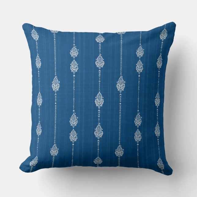 Blauwe Boho Worp Kussen (Voorkant)