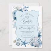 Blauwe Boho Zomer Schelp Babyshower Uitnodiging (Voorkant)