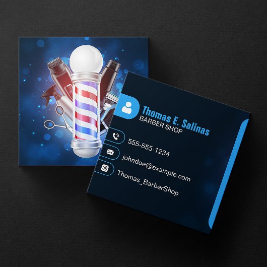 Blauwe Bokeh Barber Shop Pool Hair Stylist Schaar Vierkante Visitekaartje