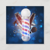 Blauwe Bokeh Barber Shop Pool Hair Stylist Schaar Vierkante Visitekaartje (Achterkant)