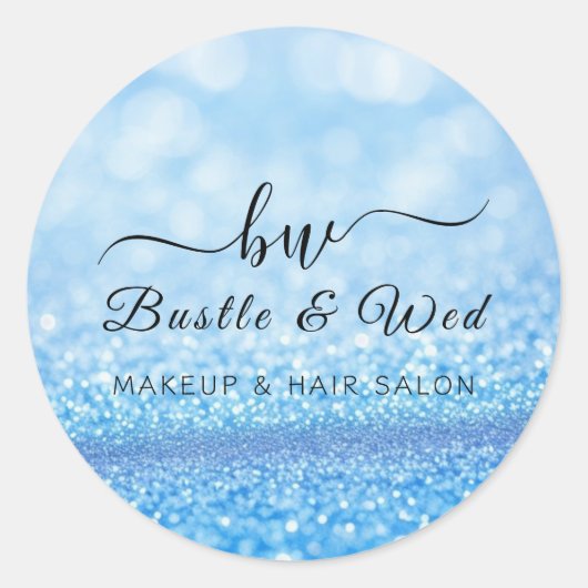 Blauwe Bokeh Glanzende Make-up Haarsalon Ronde Sticker (Voorkant)