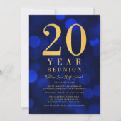 Blauwe Bokeh lichten 20 jaar klasse reünie Kaart (Voorkant)