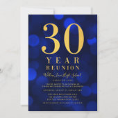 Blauwe Bokeh lichten 30 jaar klasse reünie Kaart (Voorkant)