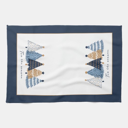 Blauwe Bomen Moderne Eenvoudige Kerstmis Vakantie  Theedoek (Horizontaal)