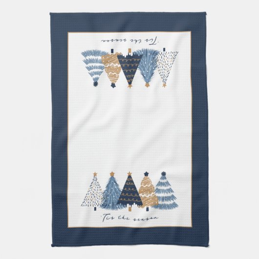 Blauwe Bomen Moderne Eenvoudige Kerstmis Vakantie Theedoek (Verticaal)