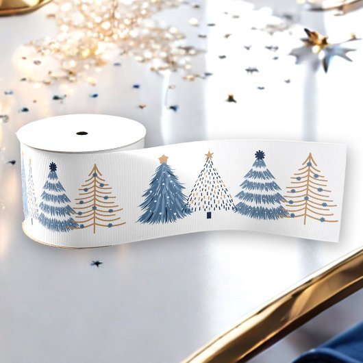 Blauwe Bomen Moderne Eenvoudige Kerstvakantie Grosgrain Lint