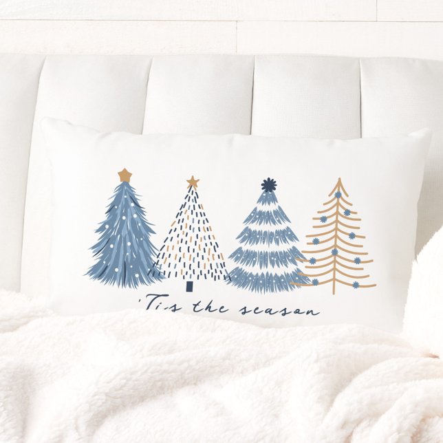 Blauwe Bomen Moderne Eenvoudige Kerstvakantie Kussen (Blue Trees Modern Simple Christmas Holiday Lumbar Pillow)