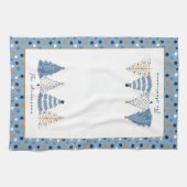 Blauwe Bomen Moderne Stippen Kerst Vakantie Naam Theedoek (Horizontaal)