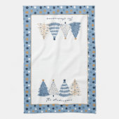 Blauwe Bomen Moderne Stippen Kerst Vakantie Naam Theedoek (Verticaal)