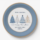 Blauwe Bomen Moderne Tekst Naam Kerstmis Vakantie Papieren Bordje (Voorkant)