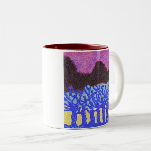 Blauwe bomen tweekleurige koffiemok (Voorkant rechts)