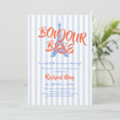 Blauwe Bonjour Bébé Baby Shower Uitnodiging (Staand voorkant)