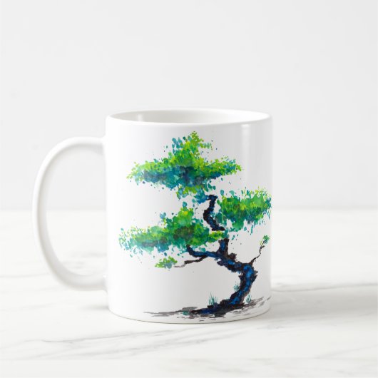 Blauwe Bonsai Waterverf Koffie Mok (Links)