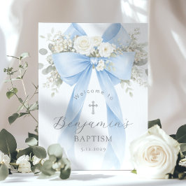 Blauwe Boog Baby Jongen Doop Elegante Welkom Poster