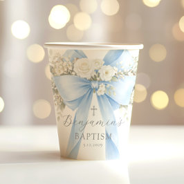Blauwe Boog Baby Jongen Doop Eucalyptus Papieren Bekers