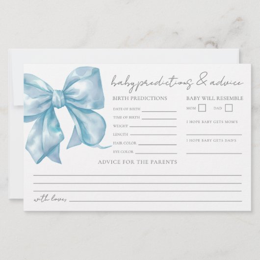 Blauwe Boog Baby Shower Advies Voorspellingen Kaar (Voorkant)