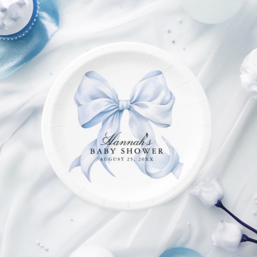 Blauwe Boog Baby Shower Coquette Boog Papieren Bor Papieren Bordje