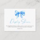 Blauwe boog baby shower display douche informatiekaartje (Voorkant)