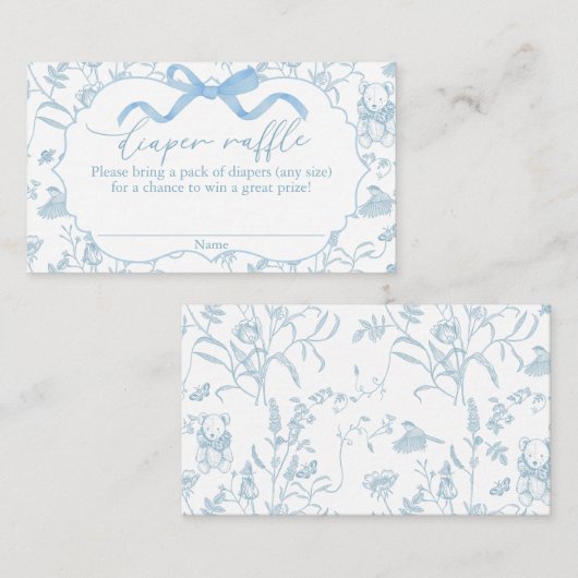 Blauwe boog Baby shower Jongen Luier Raffle Informatiekaartje (Voorkant / Achterkant)
