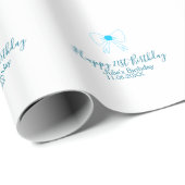 Blauwe boog blij 21e verjaardag naam datum meissty cadeaupapier (Rol Hoek)