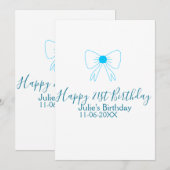 Blauwe boog blij 21e verjaardag naam datum meissty kaart (Voorkant / Achterkant)