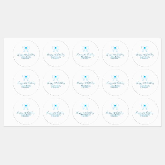 Blauwe boog blij 21e verjaardag naam datum meissty labels (Vel)