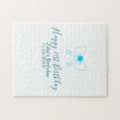 Blauwe boog blij 21e verjaardag naam datum meissty legpuzzel (Horizontaal)