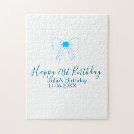 Blauwe boog blij 21e verjaardag naam datum meissty legpuzzel