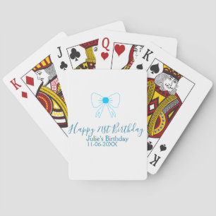 Blauwe boog blij 21e verjaardag naam datum meissty pokerkaarten