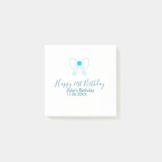Blauwe boog blij 21e verjaardag naam datum meissty post-it® notes (Voorkant)