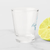 Blauwe boog blij 21e verjaardag naam datum meissty shot glas (Links)