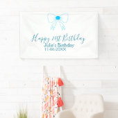 Blauwe boog blij 21e verjaardag naam datum meissty spandoek (Insitu)