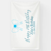 Blauwe boog blij 21e verjaardag naam datum meissty spandoek (Verticaal)