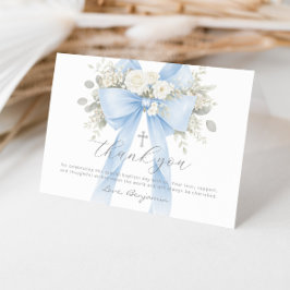 Blauwe Boog Bloemen Baby Jongen Doop Bedankkaart