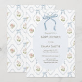 Blauwe Boog Bloemen Baby Shower Kaart (Voorkant / Achterkant)