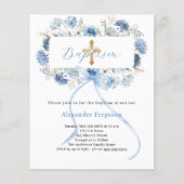 Blauwe boog bloemen jongen kruis doop uitnodiging (Voorkant)
