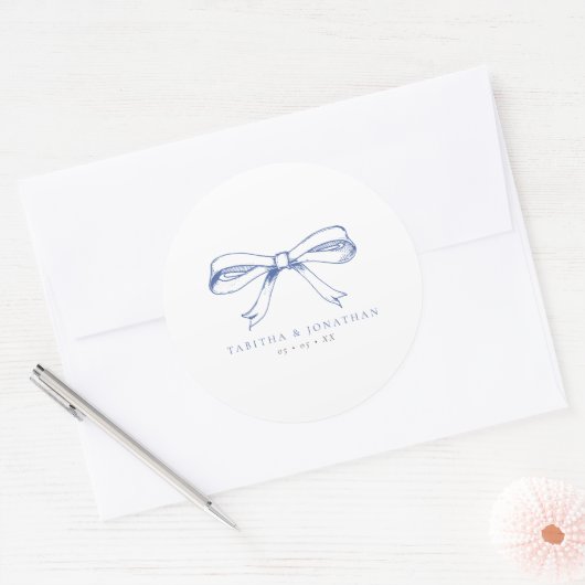  Blauwe Boog Bruiloft Ronde Sticker (Envelop)