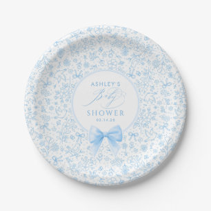 Blauwe Boog Chinoiserie Wilde Bloemen Baby Shower Papieren Bordje