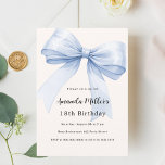 Blauwe boog crème beige elegante verjaardag kaart<br><div class="desc">Een zacht beige,  crèmekleurige achtergrond,  versierd met een grote lichtblauwe strik. Personaliseer en voeg een naam en partijgegevens toe.</div>