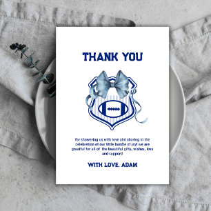 Blauwe Boog Crest Rookie Voetbal Sport Baby Shower Bedankkaart