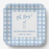 Blauwe boog eenvoudige jongens baby shower papier  papieren bordje (Voorkant)
