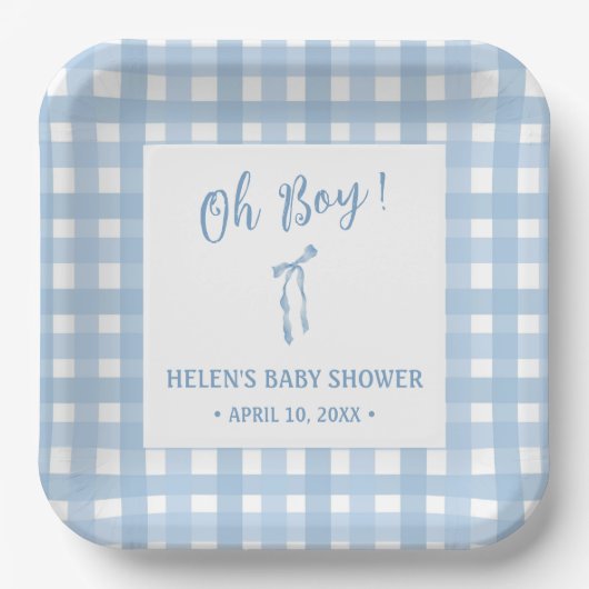 Blauwe boog eenvoudige jongens baby shower papier  papieren bordje (Voorkant)