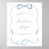 Blauwe boog en lint Aangepaste tekst Teken Poster (Voorkant)