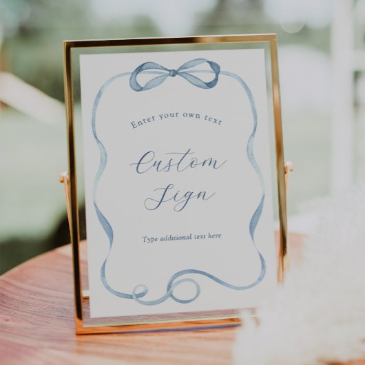 Blauwe boog en lint Aangepaste tekst Teken Poster